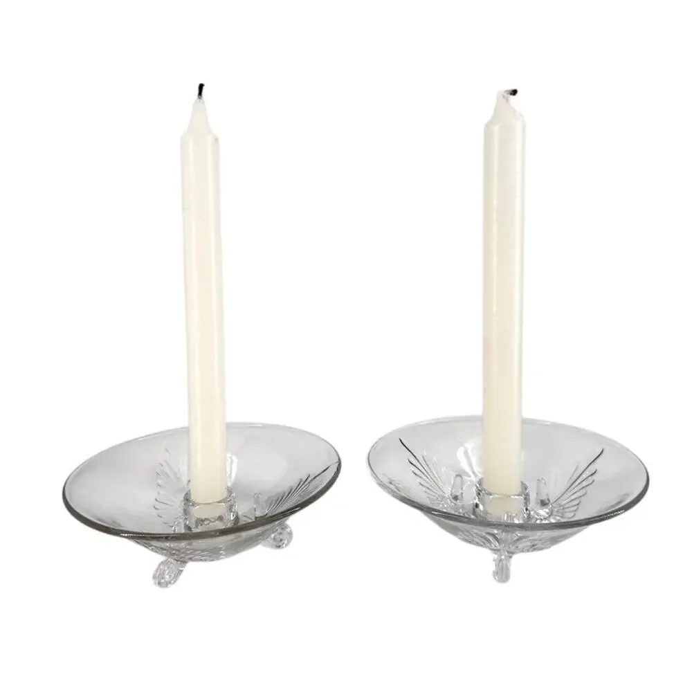 Pair of Clear Glass Triple Taper Candle Holders – 8.5